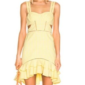 JONATHAN SIMKHAI SEERSUCKER GINGHAM CUTOUT DRESS